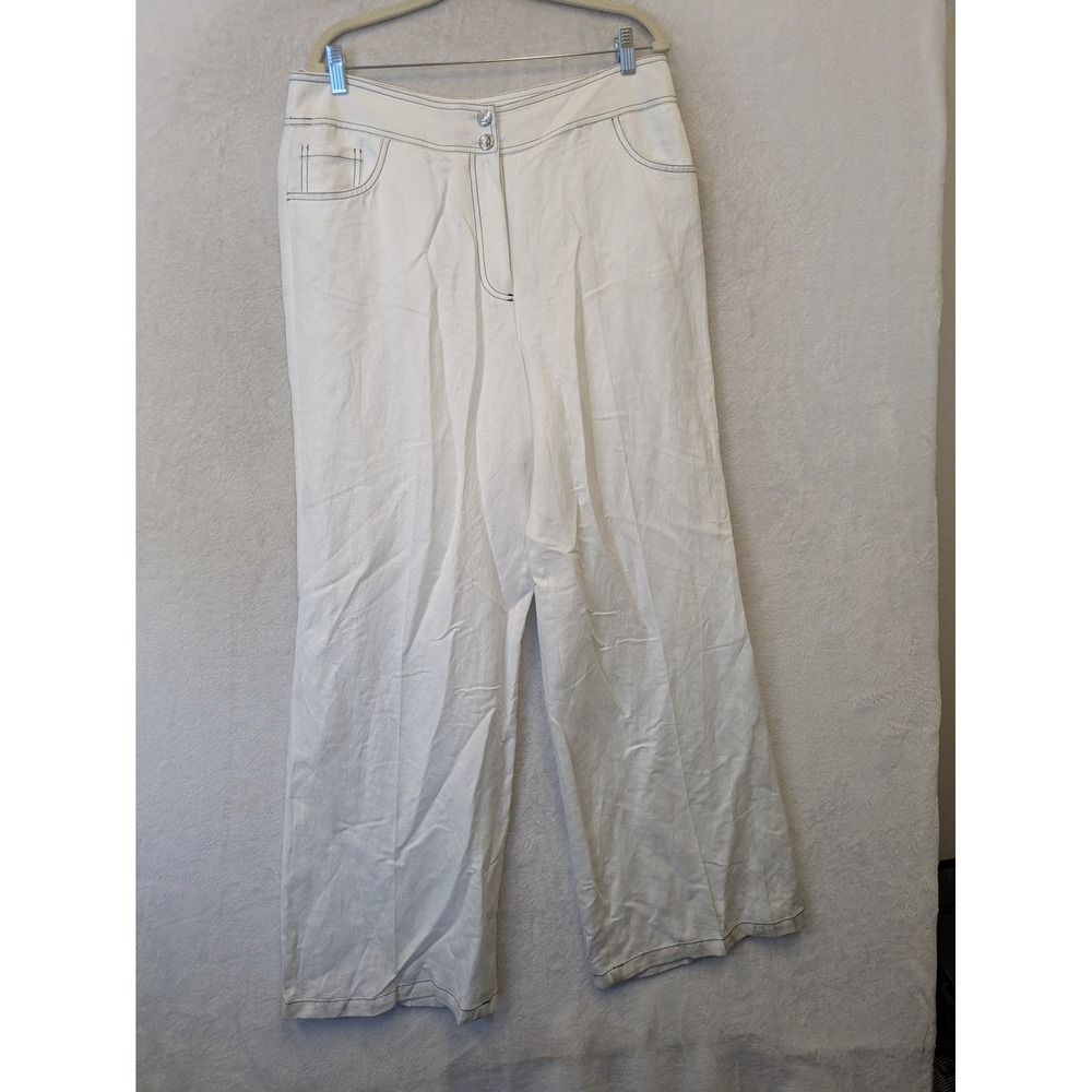 Karl Lagerfeld Paris Womens Wide Leg Linen Pants Soft White High Rise Size 12